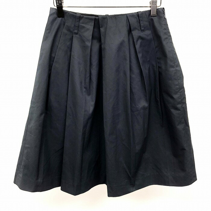 【中古】MACPHEE TOMORROWLAND マカフィー トゥモローランド 36 レディース タックスカート フレア 無地 ひざ丈 日本製 綿100%(キュプラ裏地) 紺