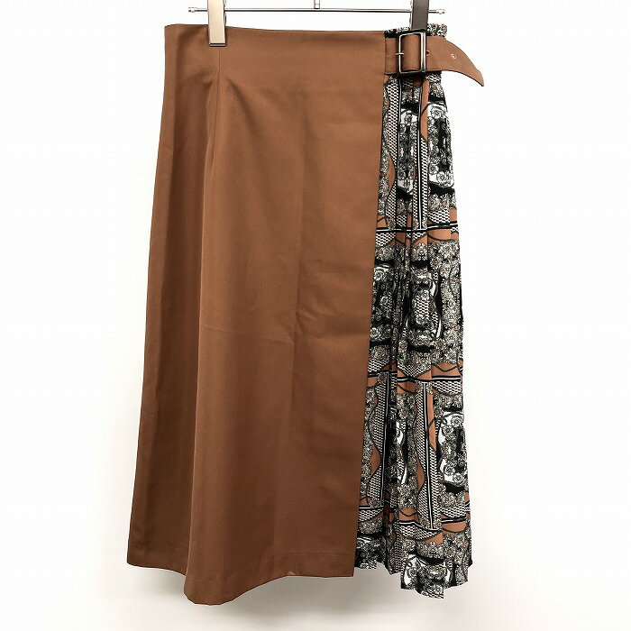 【全品PT10倍|開催中】＼楽天大感謝祭／100〜2,000円OFFクーポン配布中＆全品PT10倍// 【新品】NATURAL BEAUTY BASIC - M レディース フレアスカート 切り返し生地 アンティーク柄 裏地付き ロング ポリ100% ブラウン 茶色
