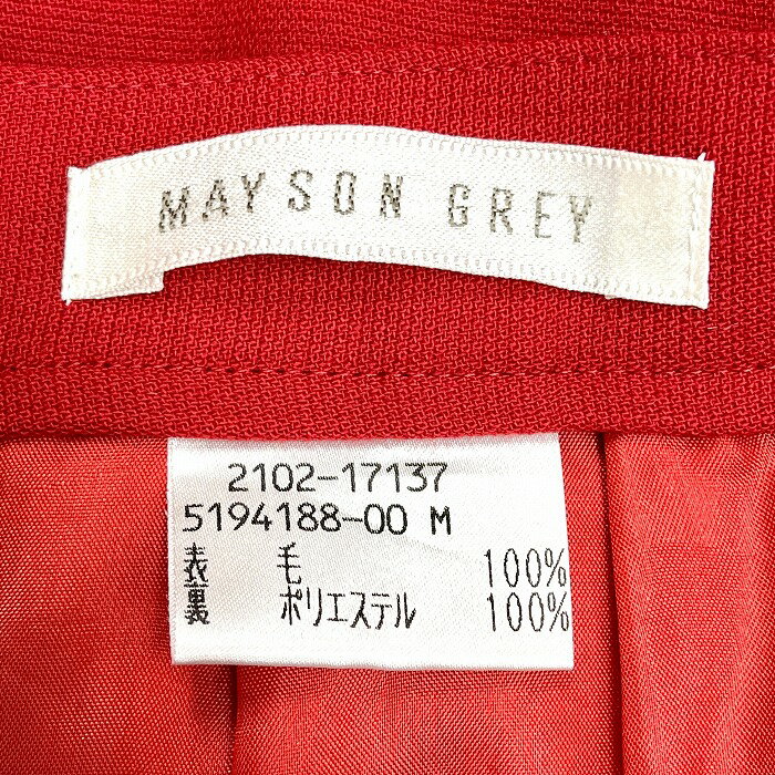 【中古】MAYSON GREY メイソングレイ M レディース 薄手 タックスカート タイト ボトムス 裏地付き 後ろファスナー ひざ丈 日本製 毛100% レッド 赤 3