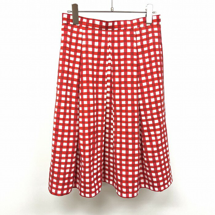 Rakuten - 【スーパーSALE★30%OFF★対象商品】【中古】[印象AB] INED イネド フレアスカート レディース 11号 L レッド×オフホワイト 赤 ポリ100%(裏地：キュプラ100%) 後ろファスナー ボックスプリーツ チェック