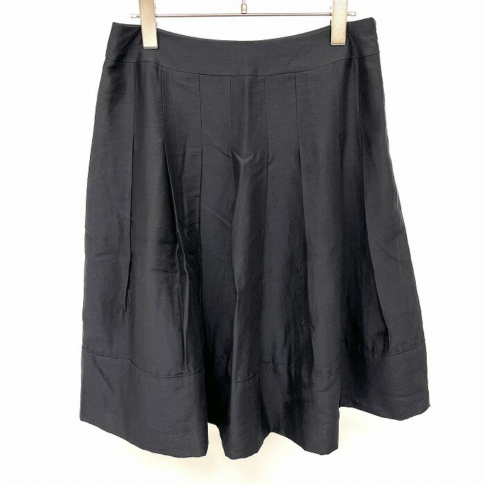 【中古】23区 フレアスカート ひざ丈 薄手 裏地付き 無地 サイドファスナー 日本製 テンセル×ナイロン 40(W65-69/H91-95) 黒 レディース