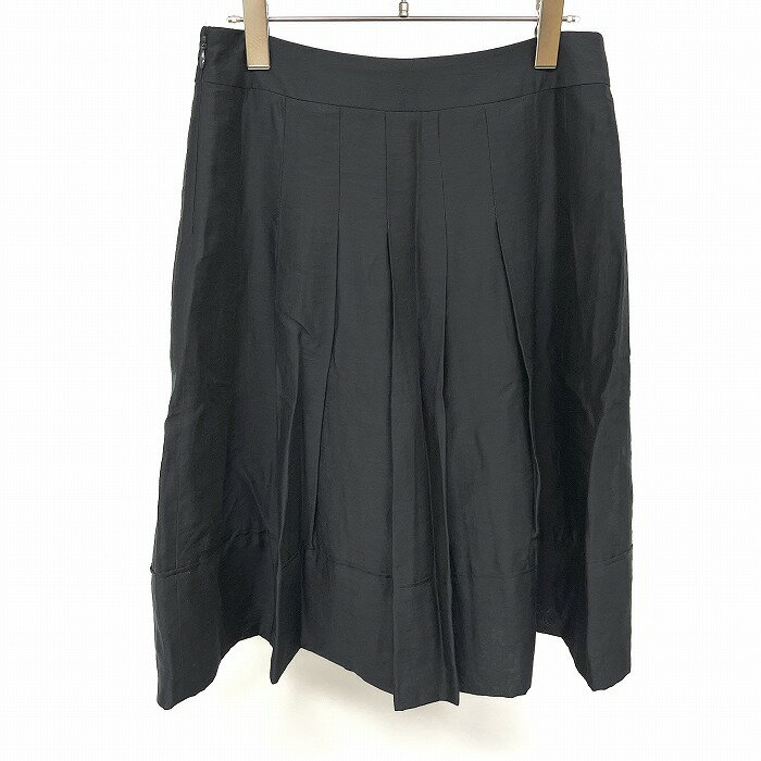 【中古】23区 フレアスカート ひざ丈 薄手 裏地付き 無地 サイドファスナー 日本製 テンセル×ナイロン 40(W65-69/H91-95) 黒 レディース