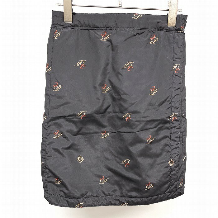 Rakuten - 【スーパーSALE★半額★対象商品】【中古】[印象A] marie claire sport マリクレール スポール ラップスカート レディース F グレーネイビー 紺系×オレンジ×ベージュ ポリ100% 片面キルティング ウエストはドットボタン留め ウエストゴム 中綿 リバーシブル ロゴ柄