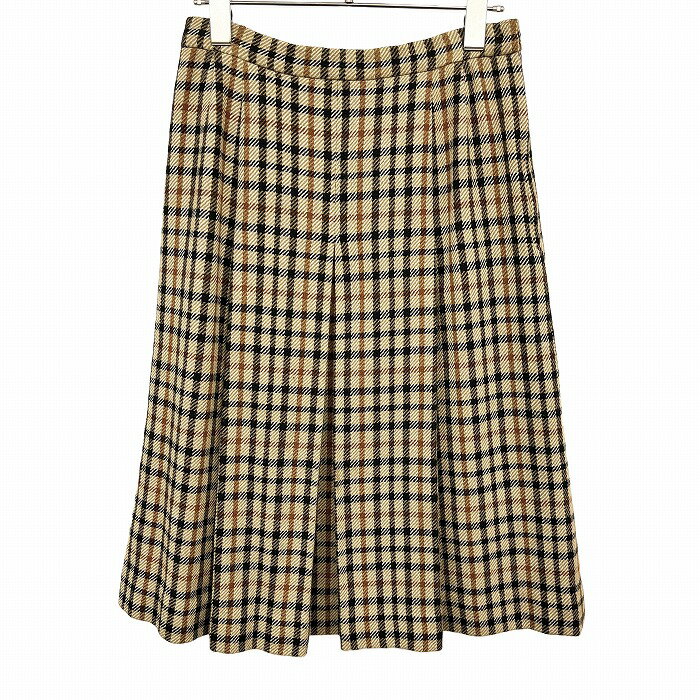 乐天商城 - 【中古】[印象BC] DAKS ENGLAND ダックス イングランド スカート レディース 66-92 ブラウン 茶×黒×白 毛×ナイロン(裏地：キュプラ100%) サイドファスナー 微起毛 チェック