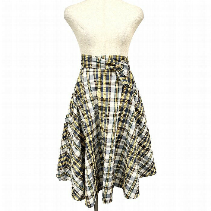 乐天商城 - 【新品】[印象N] UNIQLO|JW ANDERSON ユニクロ フレアスカート レディース 70 黄×紺×茶×赤紫×緑×白系 ポリ×綿 ウエストリボン(脱着不可) 裏地付き サイドファスナー チェック クレープ生地