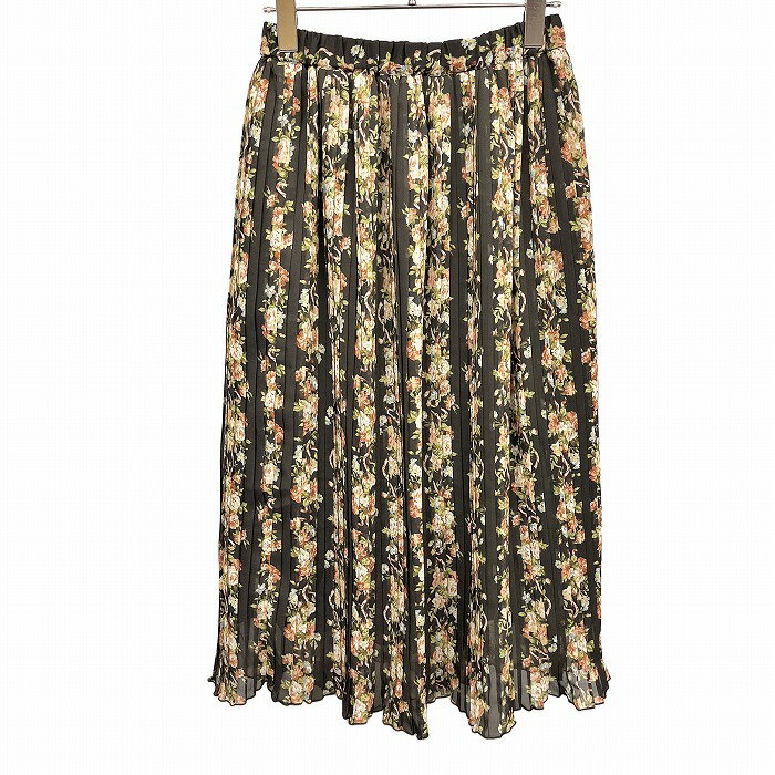 【中古】axes femme 薄手 シフォンスカート 花柄 ウエストゴム ギャザー 裏地付 ロング ポリ100% M ブラック (ダークブラウン？) レディース