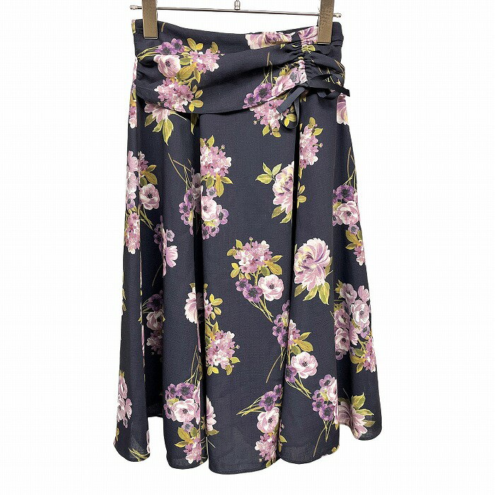 Rakuten - 【中古】[印象AB] JILL STUART ジルスチュアート スカート レディース S ネイビー 紺×紫×緑×黄×白 ポリ100% 後ろファスナー フレア ひざ丈 花柄 裏地付き