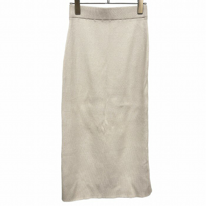 【新品】natural couture リブニットスカート Aライン 裏地無し バックスリット ウエストゴム レーヨン×ポリ F ベージュ レディース