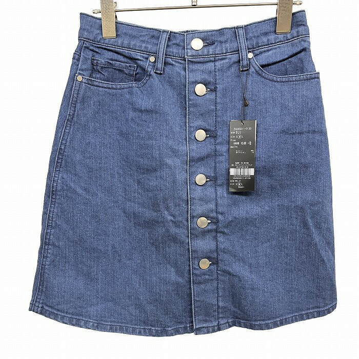 【新品】[印象N] AZUL by moussy アズールバイマウジー デニムスカート レディース M ブルー 綿×ポリウレタン 裏地無し 台形 下3つのボタンは飾りボタン ストレッチ ひざ上丈 無地