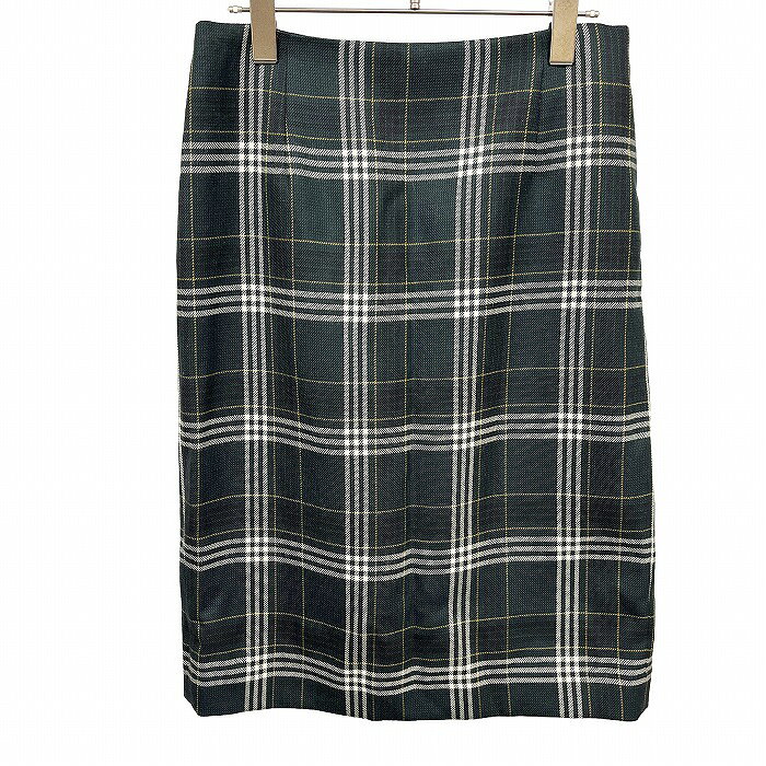 Rakuten - 【中古】[印象AB] LOCHCARRON of SCOTLAND for 23区 スカート レディース 40 グリーン 緑×黄×白系×黒 毛100%(裏地：キュプラ100%) 後ろファスナー バックスリット ひざ丈 チェック