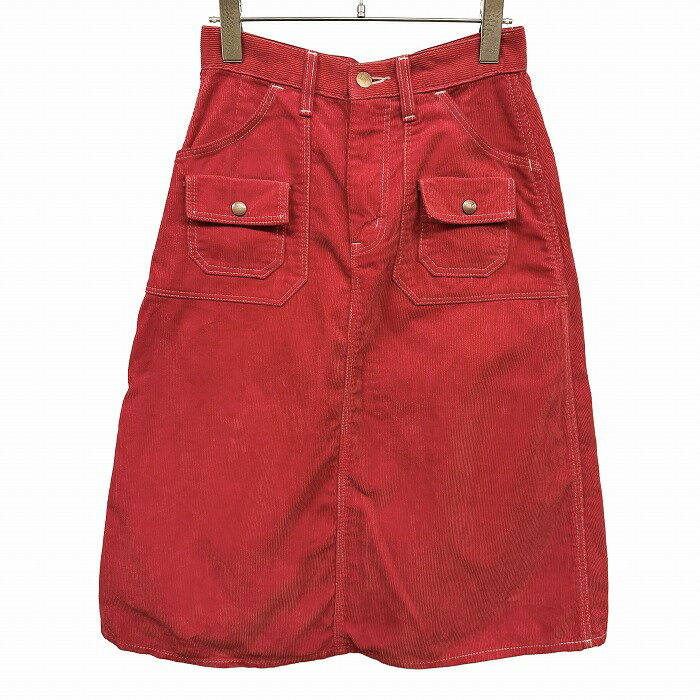 乐天商城 - 【中古】[印象AB] Wrangler ラングラー ブッシュスカート レディース S レッド系 赤系 綿×ポリ フロントファスナー コーデュロイ ロング ひざ下丈 裏地無し Aライン