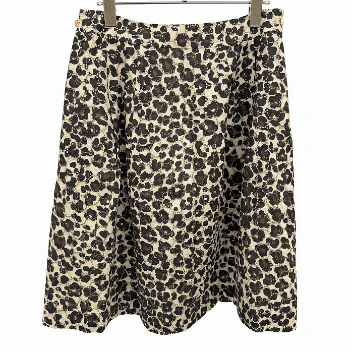 樂天商城 - 【中古】[印象AB] TO BE CHIC レースパネルスカート レディース 44 ベージュ ベージュ×茶 綿100% サイドファスナー ウエストの両サイドにポケットあり 裏地付き ヒョウ柄 レオパード レパード ひざ丈
