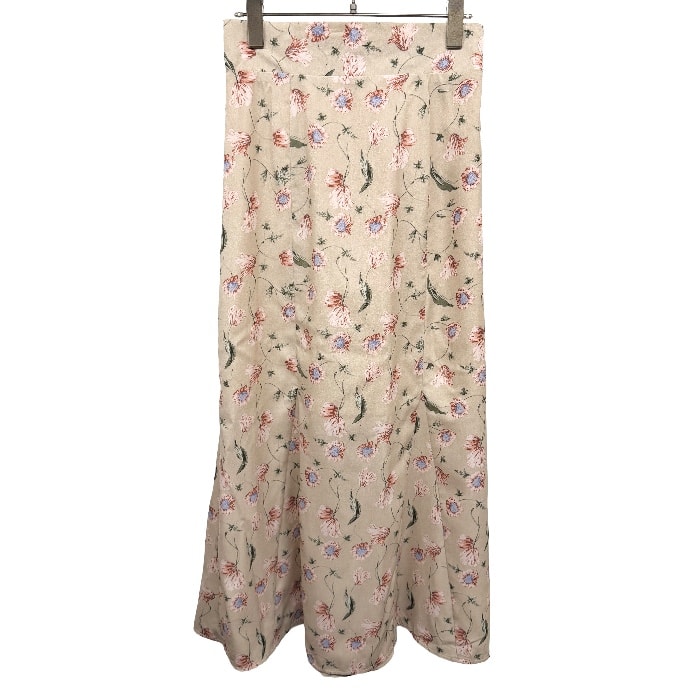 【中古】[印象A] natural couture ナチュラルクチュール ロングスカート フレアスカート レディース F ベージュ ベージュ×桃×茶×紺×緑×白系 ポリエステル100% 花柄 中国製 古着 ウエストゴム 裏地付き ファスナーなど無し
