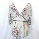 【中古】H&M エイチ&エム 10 レディース プルオーバー シフォンシャツ ブラウス 花柄 イラスト Vネック ポリ100% グレーベージュ×パープル