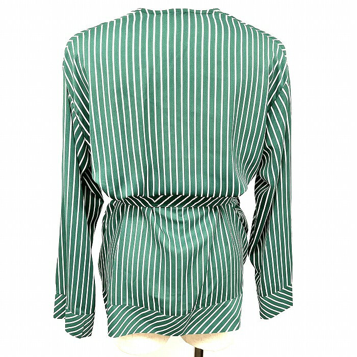 【中古】[印象A] Mila Owen ミラオーウェン シフォンシャツガウン レディース M (1) 緑 緑×白 ポリ100% ボタンなど無し ベルテッド ストライプ 長袖 袖口スリット undo-rowa-10056091 Undo Rowa 楽天市場店 サンプル画像2
