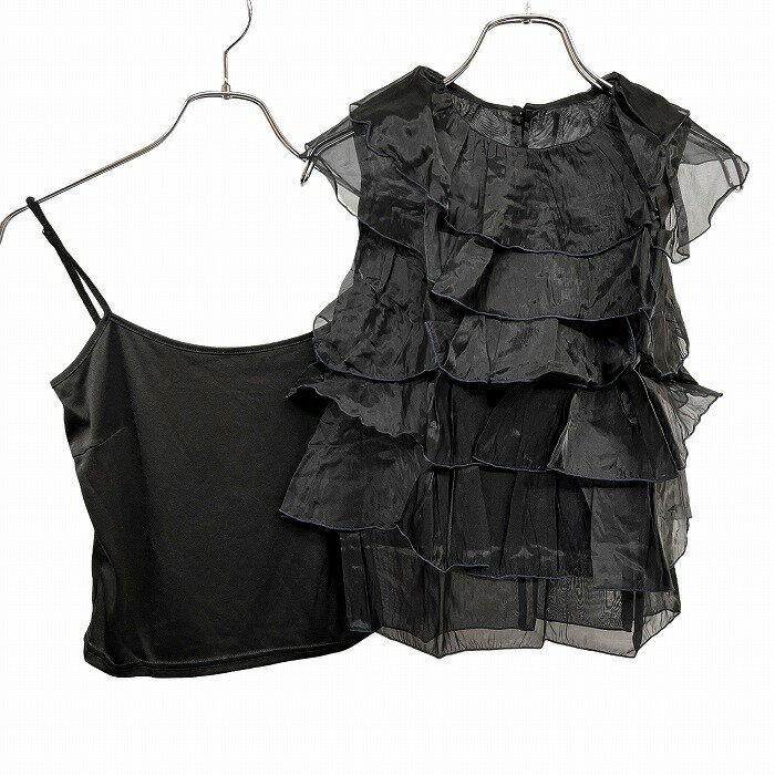 【中古】リリーブラウン Lily Brown ノースリーブ ティアード オーガンジー トップス 無地 メロウ加工 ナイロン100% F ブラック 黒×青 レディースのサムネイル