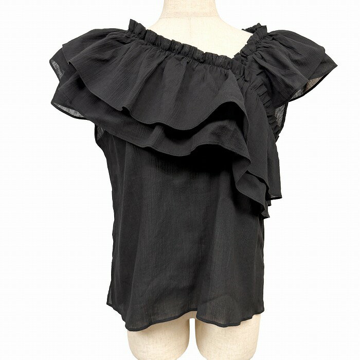【開催中|GW期間中〜5/7(木)朝09時59分まで＼FASHION SPECIAL FAIR／最大20%OFFクーポン配布中】ローリーズファーム 【新品】 楊柳 透け感 プルオーバーシアーシャツ ラッフル 無地 裾の両サイドにスリット 綿100% F 黒 レディース