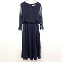 【新品】LACE LADIES レースレディース L レディース 薄手 花柄レーススリーブ 7分袖ワンピース 裏地付き ウエストゴム ロング ポリ100% 紺