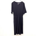 【新品】a.v.v アーヴェヴェ S レディース 若干薄手 ワンピース 裏地付き ウエストゴム 5分袖 ロング ポリエステル×ポリウレタン ネイビー