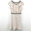 【中古】tocco closet トッコクローゼット M レディース 薄手 ジョーゼットワンピース 花柄レース 半袖 ダークベージュ系×ピンク×ブラック ピンク