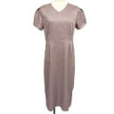 エミプラス 【新品/訳アリ】emi+ 少し薄手 ワンピース Vネック 裏地付き ロング 半袖 ポリ100% L ダークベージュパープル 紫系 レディース