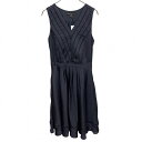 バナナリパブリック 【新品】BANANA REPUBLIC 薄手 ワンピース ノースリーブ Vネック ひざ丈 裏地付き ポリ100% 0 ネイビー 紺 レディー...