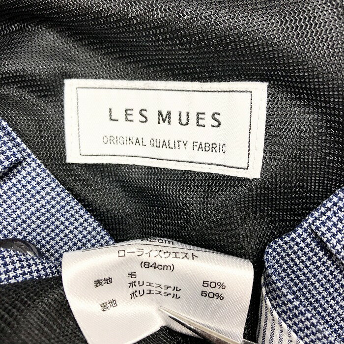 【開催中|全品PT20倍|本日11/1(土)23:59まで＼FASHION SPECIAL FAIR ＆ 24時間限定!!毎月1日はワンダフルデー／】【中古】LES MUES レミュー 82cm メンズ 若干薄手 パンツ スラックス 千鳥格子 フロント膝までメッシュ裏地 メッシュポケット 毛×ポリ ネイビー 紺