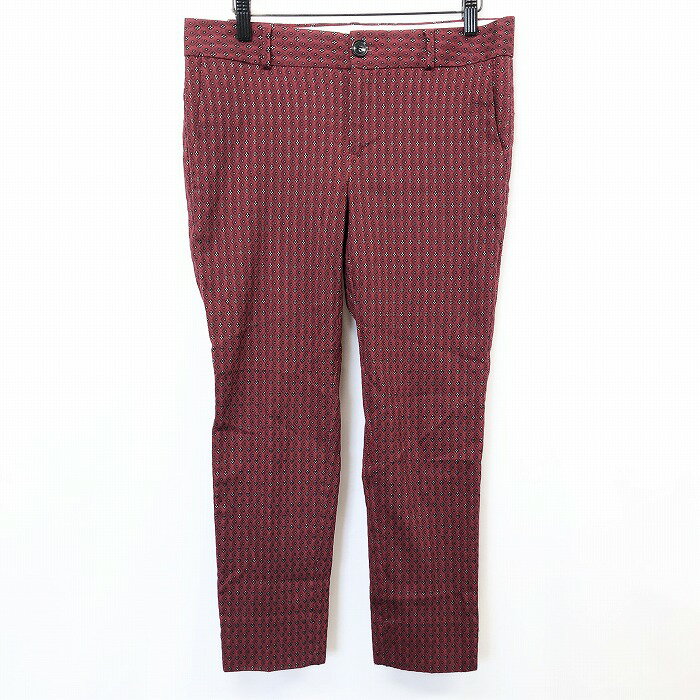 【中古】[印象AB] BANANA REPUBLIC バナナリパブリック パンツ レディース 6 ワインレッド テーパード ストレッチ 総柄 裾スリット ジ..
