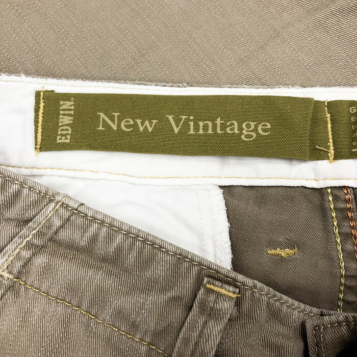 【中古】EDWIN New Vintage エドウィン 29 メンズ 男性 パンツ ストレート 無地 左ポケットにミニロゴ ジップフライ 綿100% ダークベージュカーキ系