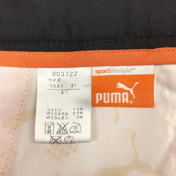 【期間限定特別セール!!＼★30%OFF★／対象商品|〜7月12日(土)09時59分まで】【中古】PUMA プーマ 91 メンズ 男性 ゴルフ コーデュロイ パンツ ジップフライ ロゴ刺繍 ロング 綿×ポリエステル×ポリウレタン ネオンオレンジ