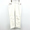【中古】Comon Golf コモンゴルフ XL メンズ パンツ 裾スリット 少しフレア ジップフライ 綿×ポリウレタン オフホワイト×レッド×ネイビー 白系