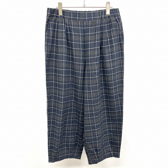 Cotton - 【新品】[印象N] 双葉商事(株) ワイドテーパードパンツ ベルトループ無し 2タック 若干薄手 起毛 チェック 前立て無し 綿100% LL XL ネイビー系 レディース