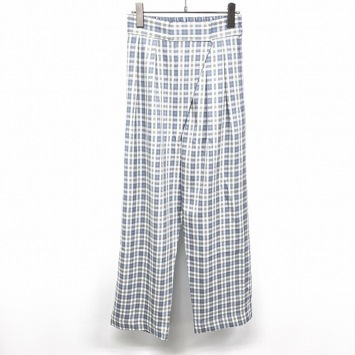 Rakuten - 【スーパーSALE★35%OFF★対象商品】【新品】[印象N] ao アオ ワイドテーパードパンツ レディース M ブルー系×ブラウン×オフホワイト 青系 ポリなど 前立て無し(ファスナーなど無し) ウエストゴム 2タック 薄手 チェック ベルクロ留め