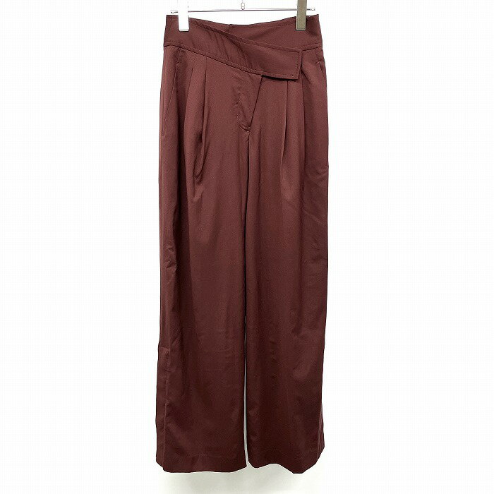 Rakuten - 【スーパーSALE★半額★対象商品】【中古】[印象A] emmi atelier エミ アトリエ 2タックワイドパンツ ストレート 無地 ジップフライ ウエストの前合わせが斜めのデザイン 裏地は膝あたりまで 薄手 ポリエステル×レーヨン×ポリウレタン M (1) 赤茶系 レディース