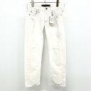 ゴア 【新品/訳アリ】GOA ホワイトデニム パンツ 本革水蛇パッチ ダメージ加工 綿100% S オフホワイト 白系 (ステッチ:茶系) レディース