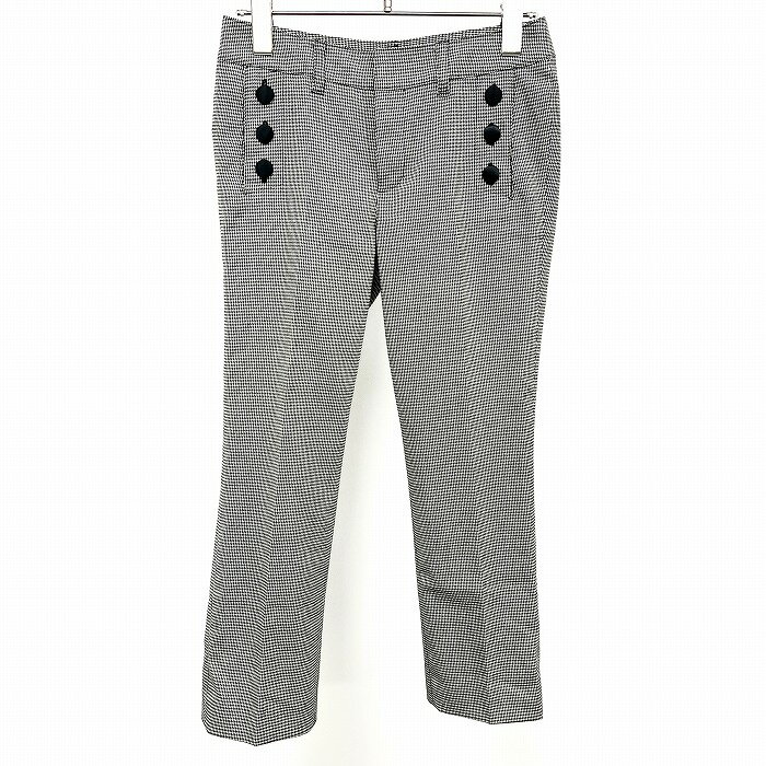 【中古】QUEENS COURT クロップドパンツ スリムフィット 千鳥格子 裏地付き ポリエステル×レーヨン×ポリウレタン 0 ブラック 黒×白 レディース