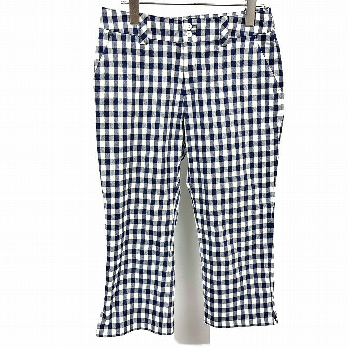 乐天商城 - 【中古】[印象AB] courreges sport futur クレージュ パンツ レディース 38 ネイビー 綿×ポリエステル×ポリウレタン ジップフライ クロップド 7分丈 チェック 裾スリット