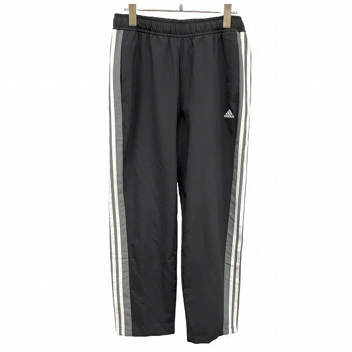 Pants - 【中古】adidas アディダス パンツ ファスナーなど無し ロゴ刺繍 テーパード AEROREADY 前立て無し ポリ100% L ブラック 黒×グレー×白 メンズ