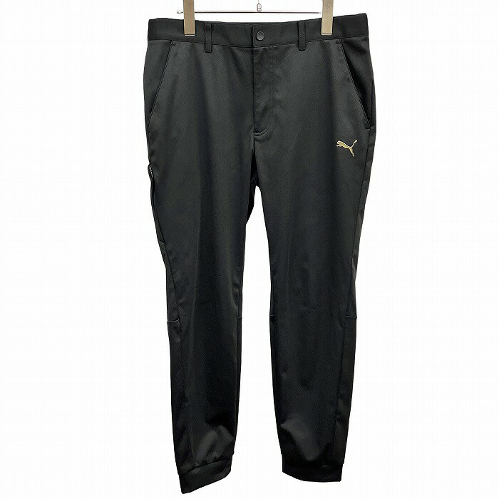 【もうすぐ終了|全品ポイント10倍|〜03/27(木)01:59まで\お買い物マラソン/100〜2,000円OFFクーポン配布中】【中古】プーマ PUMA ジョガーパンツ テーパード ロゴプリント 英字 文字 ジップフライ ロング ポリ100% L ブラック 黒×ゴールド×白 メンズ