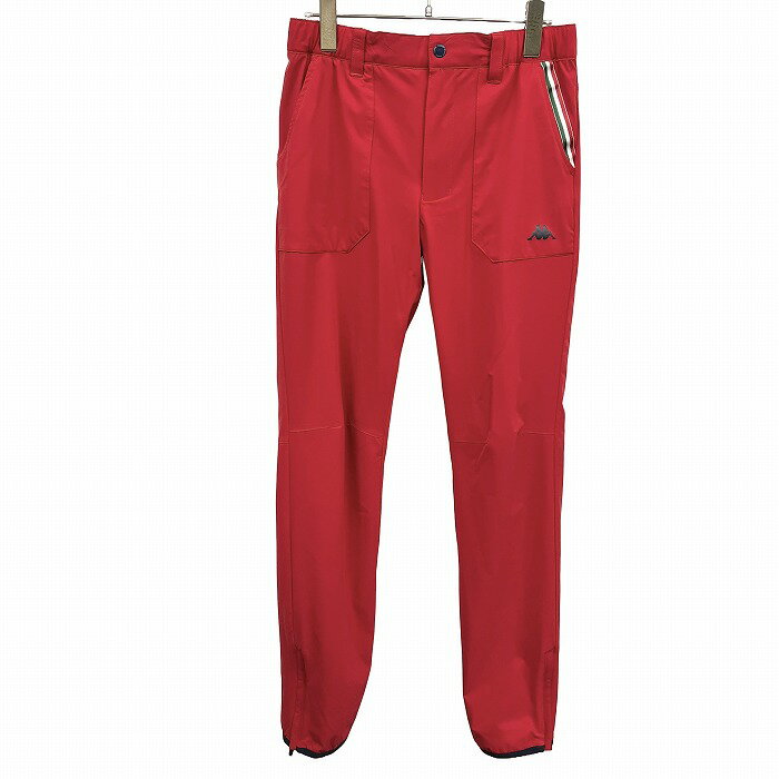 Rakuten - 【中古】[印象AB] KAPPA カッパ パンツ メンズ M レッド 赤×緑×白×紺 ポリ100% ジップフライ ロゴプリント ひざが立体裁断 スリムフィット メッシュ裏地 テーパード 裾ジップ