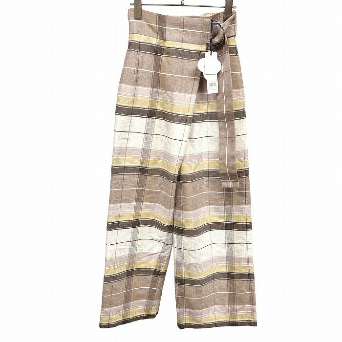 樂天商城 - 【新品】[印象N] Lily Brown リリーブラウン パンツ レディース M (1) 茶系×ピンク系×ベージュ系×白系 綿×リネン ベルトは脱着不可 ストレート ワイド チェック