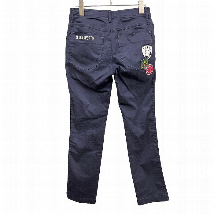 Rakuten - 【中古】[印象AB] le coq sportif GOLF COLLECTION ルコックスポルティフ ゴルフコレクション パンツ レディース M (9) ネイビー 紺×赤×緑×白×黄 綿 ロゴ刺繍 ストレート ジップフライ