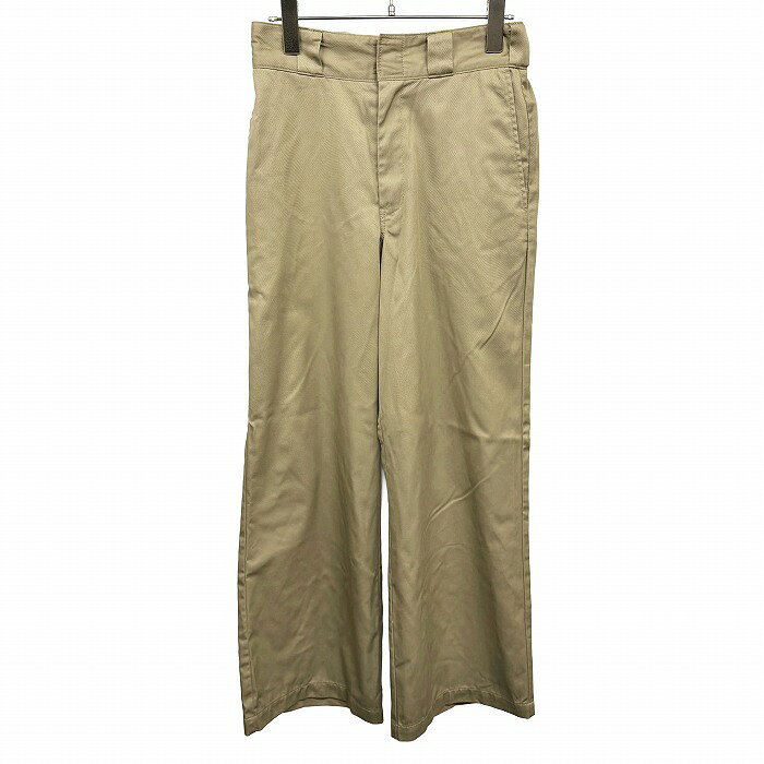 Rakuten - 【中古】[印象AB] Dickies ディッキーズ ワイドパンツ レディース S ベージュ ポリ×綿 ジップフライ 若干薄手 ストレート ロゴパッチ