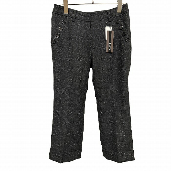樂天商城 - 【新品】[印象N] L＆B クロップドパンツ レディース [ウエスト64-ヒップ89] 黒 ポリエステル×毛など 飾りボタン 微起毛 裾ダブル 若干フレア 裏地付き 無地