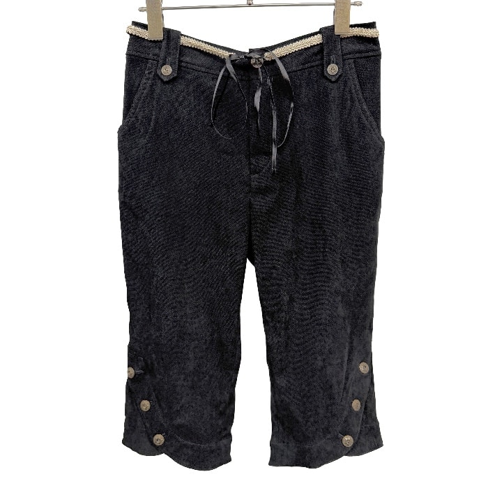 【中古】[印象AB] タキヒヨー株式会社 ストレッチクロップドパンツ 微起毛 7分丈 レディース 67 ブラック 黒 ポリエステル×ポリウレタン 無地 中国製 古着 内側は起毛感が無い生地感 ジップフライ 裾ボタン留め