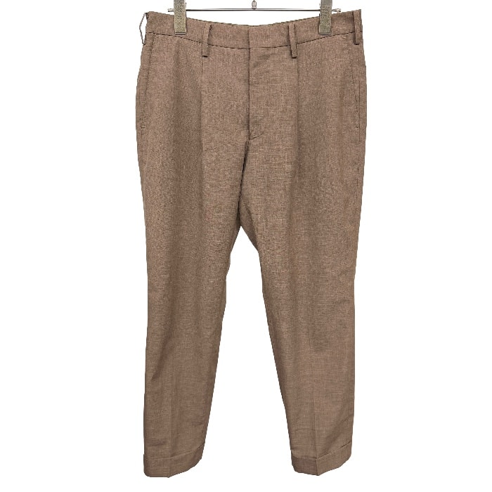 【中古】[印象AB] ADAM ET ROPE' アダムエロペ テーパードトラウザーズ パンツ 裾ダブル メンズ S ブラウン 茶 ポリエステル100% やや薄手 無地 中国製 古着 1タック トップボタンがホック ジップフライ