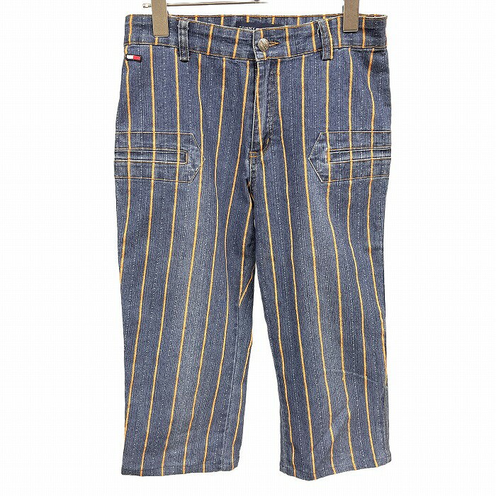 【全品PT20倍!!開催中|〜11/27(木)01時59分まで＼Black Friday★ブラックフライデー／最大2千円OFFクーポンも】【中古】トミーヒルフィガー デニム クロップドパンツ ジーンズ ジーパン ストライプ 綿×ポリウレタン L ネイビー 紺×オレンジ レディース