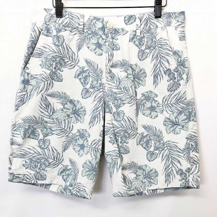 【中古】GAP ギャップ 31 メンズ 男性 若干薄手 テーパードショーツ ショートパンツ ハーフパンツ アロハ柄 花柄 綿×ポリウレタン ブルー系