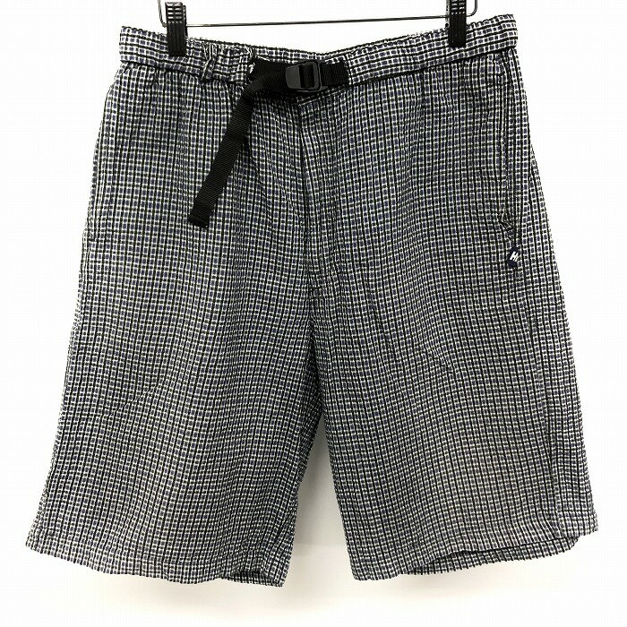 Cotton Pants - 【中古】HELLY HANSEN ヘリーハンセン テーパードショーツ ショートパンツ ハーフパンツ ジップフライ ウエストにゴムとベルト クレープ生地 チェック 綿100% XL 紺 メンズ
