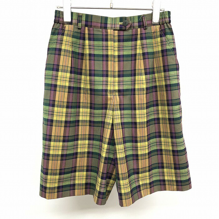 Other - 【中古】Munsingwear マンシングウェア キュロットパンツ 日本製 ウエストゴム ジップフライ 薄手 2タック チェック 裏地付き ポリ×毛など 69 緑×紫×黄×茶×紺 レディース